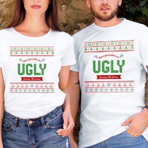 Camiseta Padrões de Knit Nórdico de Natal Feliz Verde Verme
