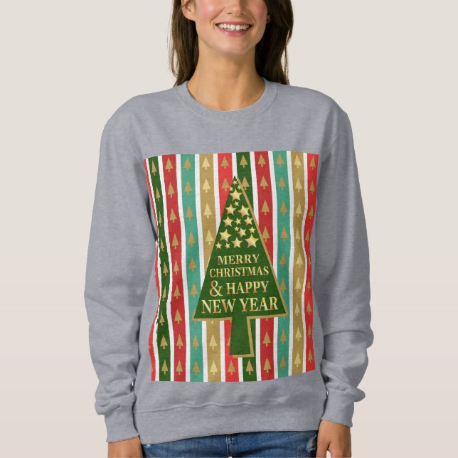 Camiseta Padrões de Natal - design de árvore Elegante e Chi (Frente)