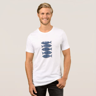 Camiseta Padrões de Peixe Azul Costeiro em Fundo bege