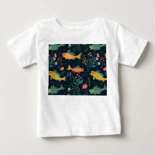 Camiseta Padrões de Plantas Aquáticas de Koi Koi, Peixes Su