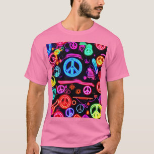 Camiseta Padrões de Símbolo da Paz em Neon