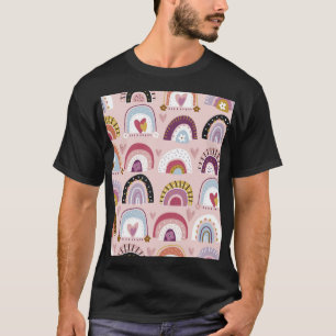 Camiseta Padrões do Coração das Flores de Arco-Íris Infanti