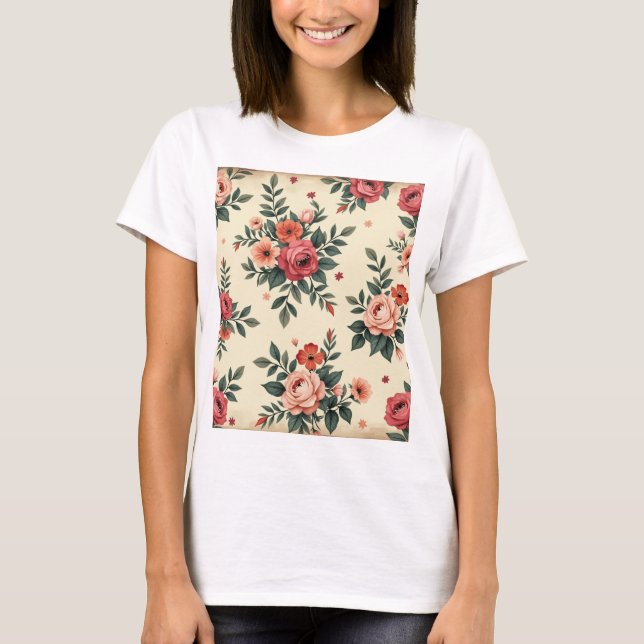 Camiseta Padrões florais vítreos com elegância clássica (Frente)