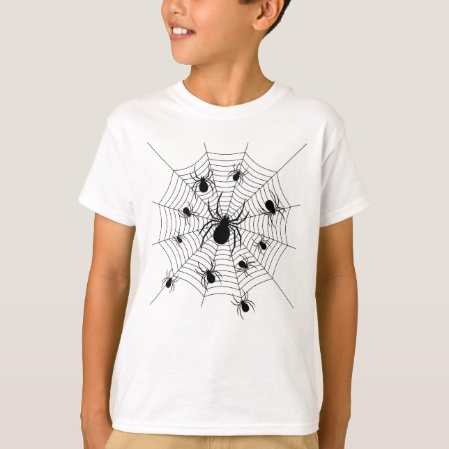 Camiseta Padrões negros de aranhas brancas teias (Frente)