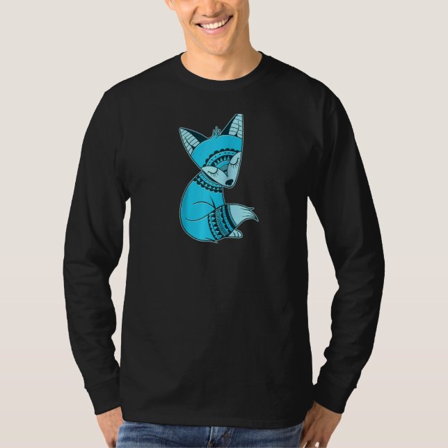 Camiseta Padrões Tribais Azuis, Cuta E Relaxante, Fox Ragla (Frente)