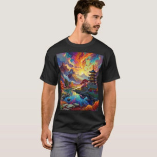 Camiseta Pagoda e Paisagem Colorida