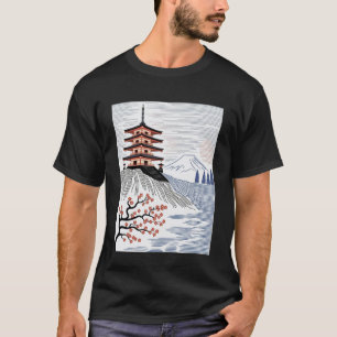 Camiseta Pagode Japonesa Montanha Fuji Flor de Cerejeira Pa
