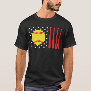 Camiseta Pai American Flag Softball   Pai de softball preto