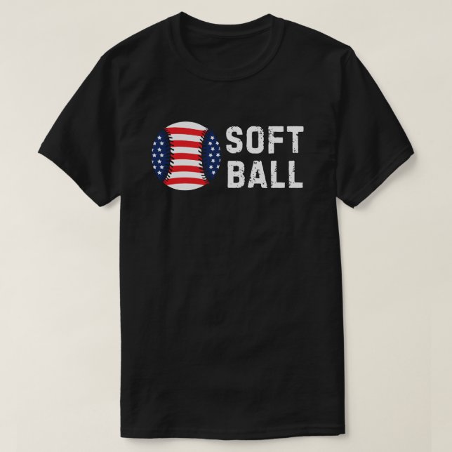 Camiseta Pai American Flag Softball | Pai de softball preto (Frente do Design)