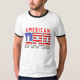 Camiseta PAI americano RED Blue Dia de os pais White
