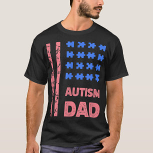 Camiseta Pai Autismo Americano Bandeira Autismo Mês de Cons