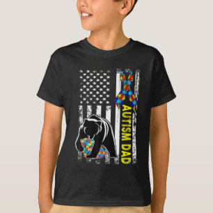 Camiseta Pai Autismo Consciência Bandeira Americana Present