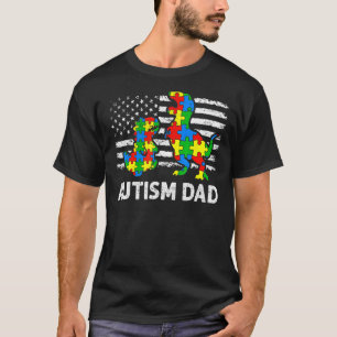 Camiseta Pai Autismo Criança Dinossauro Bandeira EUA Rex Co