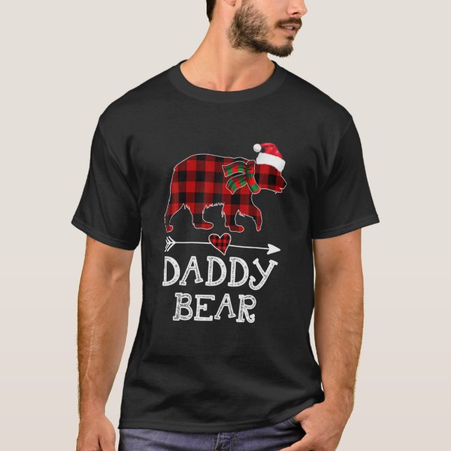 Camiseta Pai Bear Natal Pajama Red Xadrez Buffalo Fami (Frente)