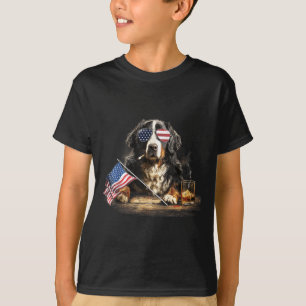 Camiseta Pai Bernese Mountain Dog Patriótico Bandeira Ameri