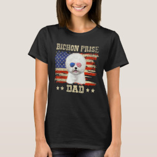 Camiseta Pai Bichon Frisé Merica Cão Bandeira Americana Hom