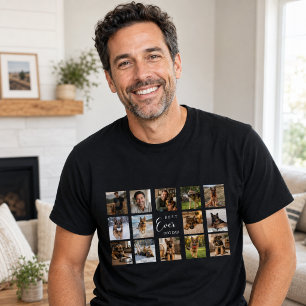 Camiseta Pai cachorro papai colagem de fotos preto
