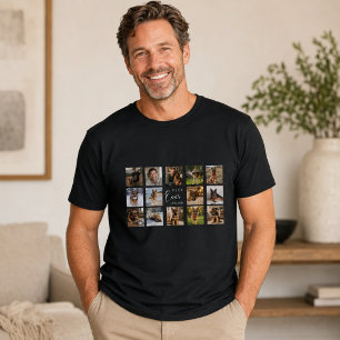 Camiseta Pai cachorro papai colagem de fotos preto