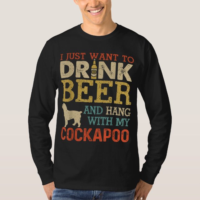 Camiseta Pai Cockapoo Beber Cerveja Segura Com Cachorros En (Frente)