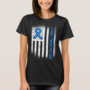 Camiseta Pai com Diabetes Tipo 1 Fita de Diabetes e Bandeir