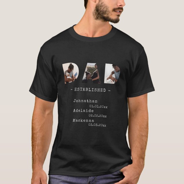 Camiseta Pai Crianças Estabelecidas Nome Data de Nascimento (Frente)