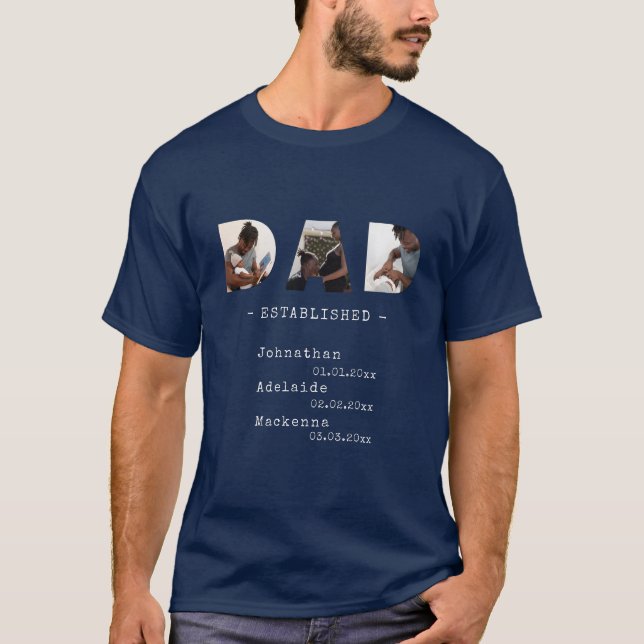 Camiseta Pai Crianças Estabelecidas Nome Data de Nascimento (Frente)