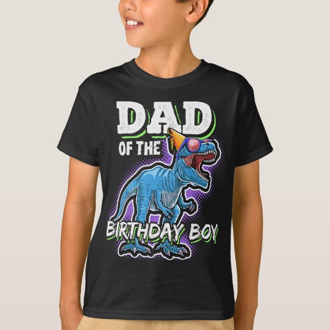 Camiseta Pai da família Birthday Boy Matching Dinossaur B (Frente)