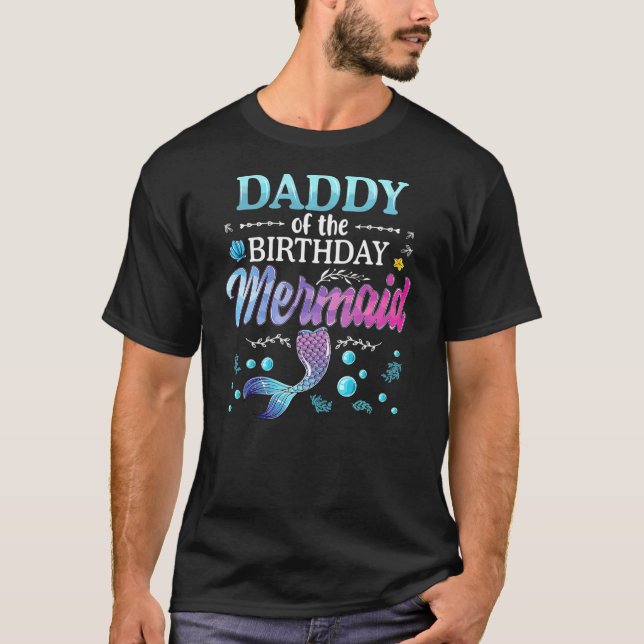 Camiseta Pai Da Família De Sereias Da Birthday Girl (Frente)