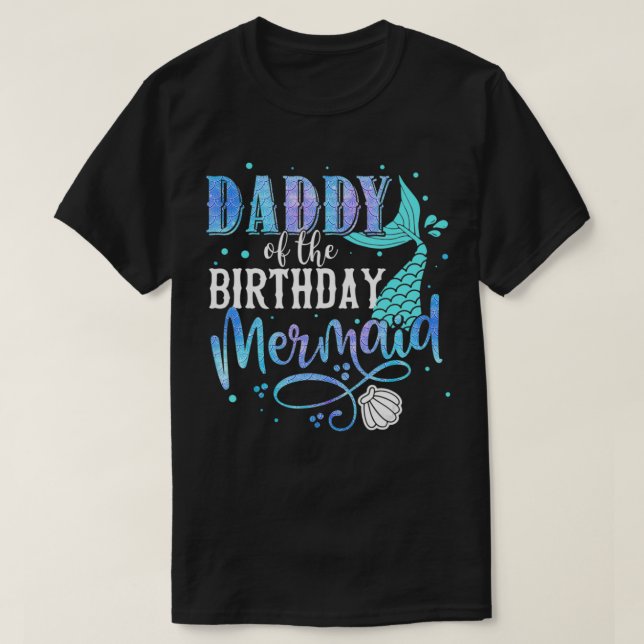 Camiseta Pai Da Família De Sereias De Aniversário (Frente do Design)