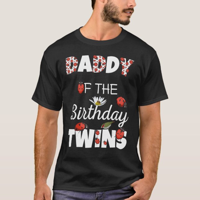 Camiseta Pai Da Família Floral Ladybug Do Aniversário Twins (Frente)