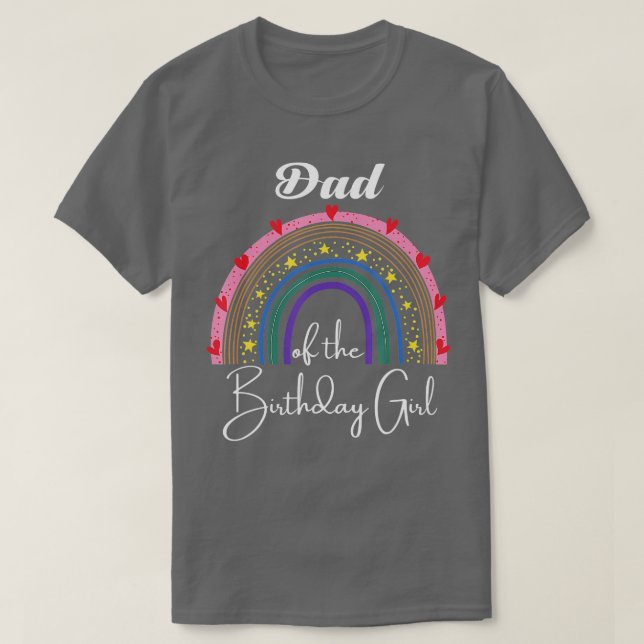 Camiseta Pai da garota de aniversário Rainbow Boho Parte de (Frente do Design)