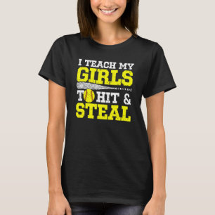 Camiseta Pai Da Mãe De Softball Que Ensino As Minhas Menina