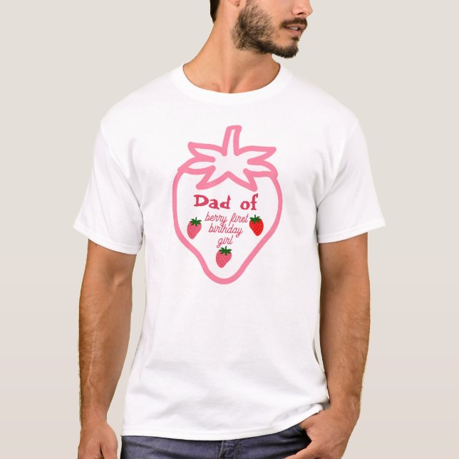 Camiseta Pai da menina de um ano com tema de Morango (Frente)