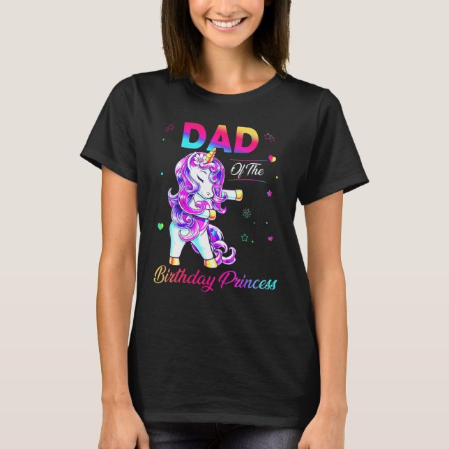 Camiseta Pai Da Princesa De Aniversário Flossing Unicórnio  (Frente)