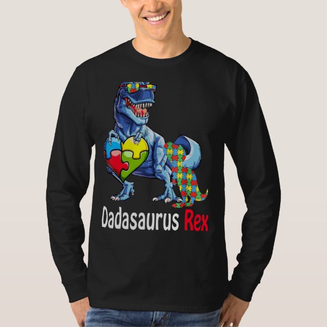 Camiseta Pai Dadasauro Rex Autismo Sensibilização Pai Orgul (Frente)