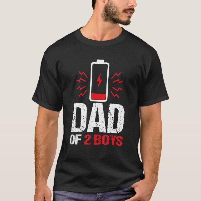 Camiseta Pai De 2 Rapazes Pai Com Bateria Baixa Com Dois Fi (Frente)