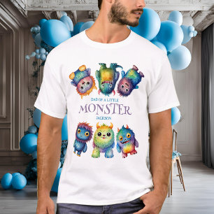 Camiseta Pai de Aniversário de Pequenos Monstros Coloridos