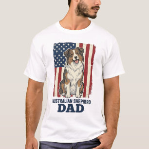Camiseta Pai de Australian Shepherd Patriótico Vetor Vintag