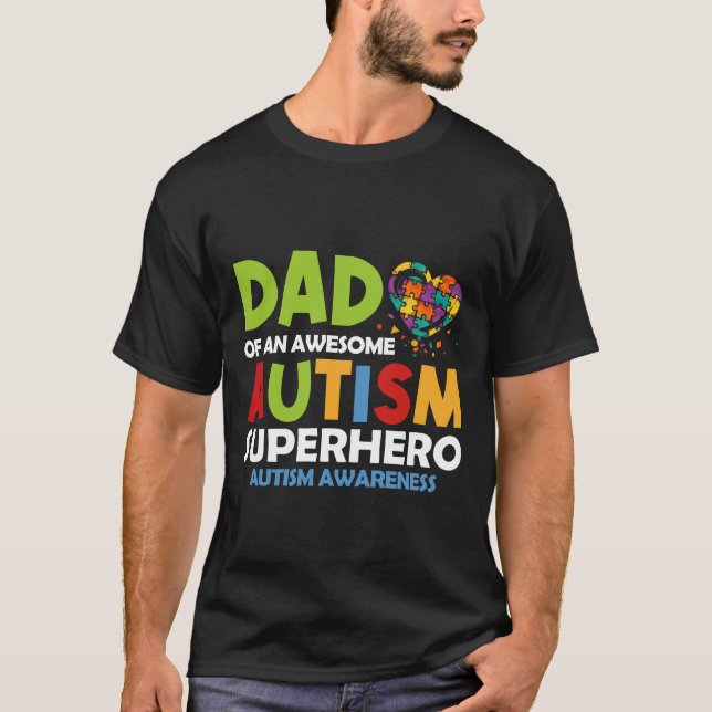 Camiseta PAI de Autismo RD de um Super-herói Incrível do Au (Frente)