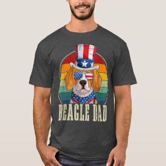 Camiseta Pai De Beagle Retro Sunglass 4 De Julho Usa Flag F