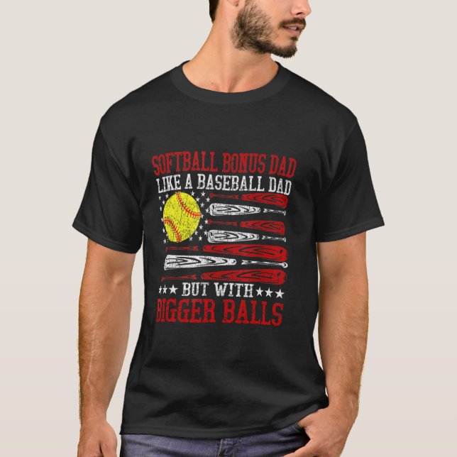 Camiseta Pai De Bônus De Softball Como Um Pai De Baseball G (Frente)