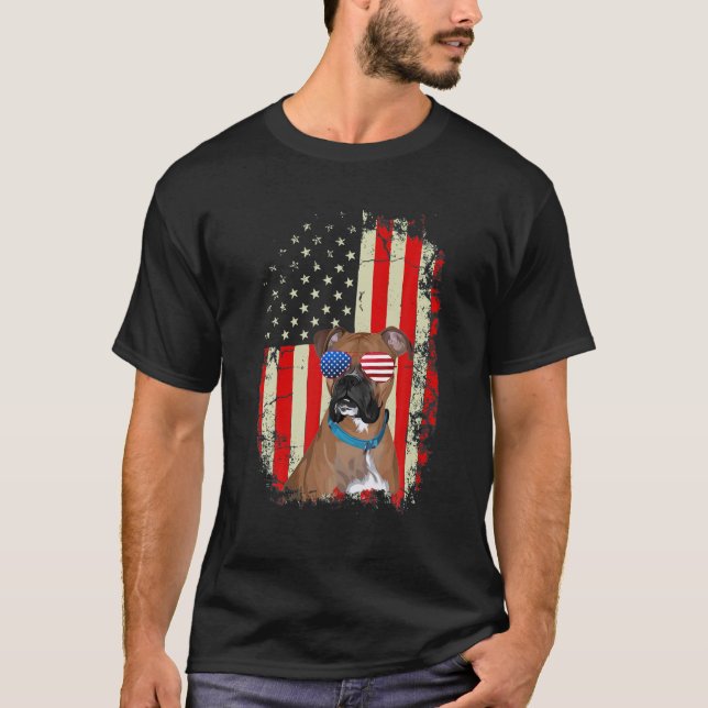 Camiseta Pai de Boxer Ever T Dog Lover American Flag (Frente)