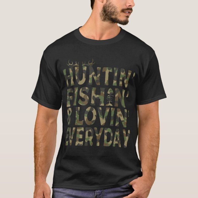 Camiseta Pai de caça à pesca que ama o dia a dia (Frente)