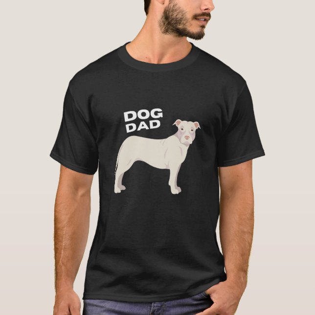 Camiseta Pai de Cachorro Branco Terrier Pit Bull Americano  (Frente)