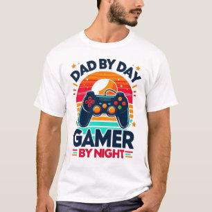 Camiseta Pai de Dia Gamer de Noite: Controles Pôr do Sol Re