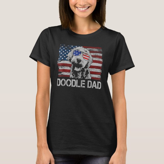 Camiseta Pai De Dodle Goldendoodle Cão Bandeira Americana 4 (Frente)