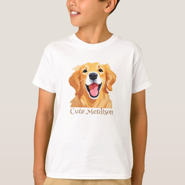 Camiseta Pai de Expressão de Rosto Feliz Cachorro Gourado (Frente)