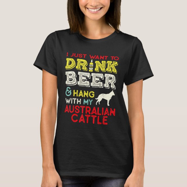 Camiseta Pai de Gado Australiano Bebe Cerveja Pendurado Com (Frente)