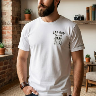 Camiseta Pai de Gato Engraçado com Dedo do Meio e Óculos de