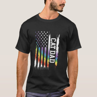 Camiseta Pai de Gato Estados Unidos Distressed Arco-íris c 